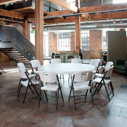 Lifetime® 72" Round Portable Folding Plastic Table, White 5 Lifetime® 72" Round Portable Folding Plastic Table, White - Image 5