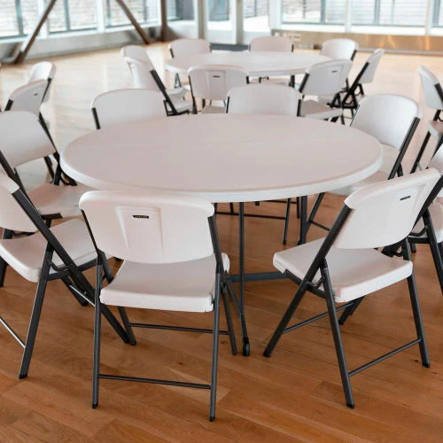 Lifetime® 60" Round Portable Fold-In-Half Plastic Table, White 5 Lifetime® 60" Round Portable Fold-In-Half Plastic Table, White - Image 5