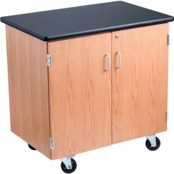 National Public Seating NPS Mobile Science Lab Storage Cabinet - Ash Wood with Black Laminate Top