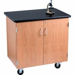 National Public Seating NPS Mobile Science Lab Storage Cabinet - Ash Wood with Black Laminate Top -Tables Shop MSC2436 LS