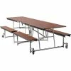 National Public Seating NPS® Mobile Cafeteria Table With Fixed Benches, 121"L x 56"W, Walnut Top/Chrome Frame