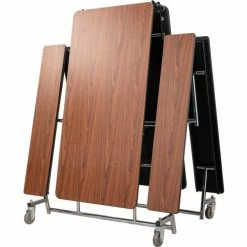 National Public Seating NPS® Mobile Cafeteria Table With Fixed Benches, 121"L x 56"W, Walnut Top/Chrome Frame -Tables Shop MTFB10 CRWTWT 03