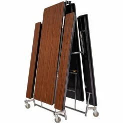 National Public Seating NPS® Mobile Cafeteria Table With Fixed Benches, 145"L x 56"W, Walnut Top/Chrome Frame -Tables Shop MTFB12 CRWTWT 03