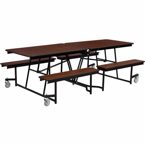 National Public Seating NPS® Mobile Cafeteria Table With Fixed Benches, 97"L x 56"W, Walnut Top/Black Frame 1 National Public Seating NPS® Mobile Cafeteria Table With Fixed Benches, 97"L x 56"W, Walnut Top/Black Frame