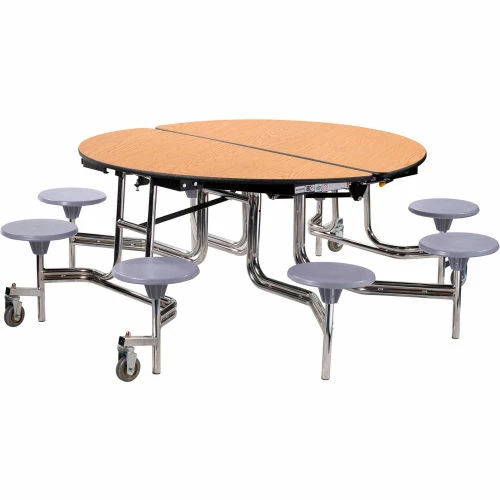 National Public Seating NPS® 60" Round Mobile Cafeteria Table With Stools, Oak Top/Gray Stools/Chrome Frame 2 National Public Seating NPS® 60" Round Mobile Cafeteria Table With Stools, Oak Top/Gray Stools/Chrome Frame - Image 2