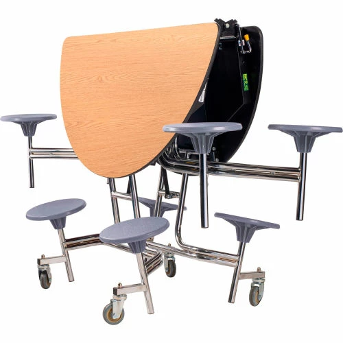 National Public Seating NPS® 60" Round Mobile Cafeteria Table With Stools, Oak Top/Gray Stools/Chrome Frame 3 National Public Seating NPS® 60" Round Mobile Cafeteria Table With Stools, Oak Top/Gray Stools/Chrome Frame - Image 3