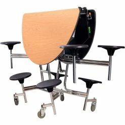 National Public Seating NPS® 60" Mobile Cafeteria Table With Stools, Oak Top/Black Stools/Chrome Frame -Tables Shop MTR60S CROK10 03