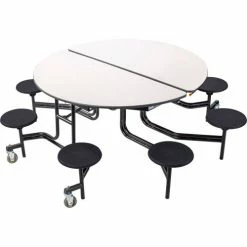 National Public Seating NPS® 60" Round Mobile Cafeteria Table With Stools, Gray Top/Black Stools/Black Frame