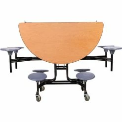 National Public Seating NPS® 60" Round Mobile Cafeteria Table With Stools, Oak Top/Gray Stools/Black Frame -Tables Shop MTR60S PCOK02 04
