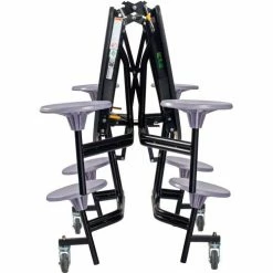 National Public Seating NPS® 60" Round Mobile Cafeteria Table With Stools, Oak Top/Gray Stools/Black Frame -Tables Shop MTR60S PCOK02 05