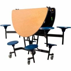 National Public Seating NPS® 60" Round Mobile Cafeteria Table With Stools, Oak Top/Blue Stools/Black Frame -Tables Shop MTR60S PCOK04 03