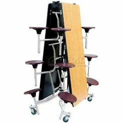 National Public Seating NPS® Mobile Cafeteria Table With Stools, 121"L x 59"W, Gray Top/Black Stools/Chrome Frame -Tables Shop MTS Folded 2