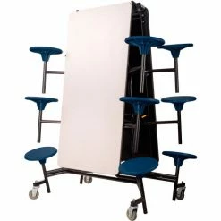 National Public Seating NPS® Mobile Cafeteria Table With Stools, 121"L x 59"W, Gray Top/Blue Stools/Black Frame -Tables Shop MTS10 PCGY04 03