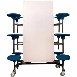 National Public Seating NPS® Mobile Cafeteria Table With Stools, 121"L x 59"W, Gray Top/Blue Stools/Black Frame -Tables Shop MTS10 PCGY04 04