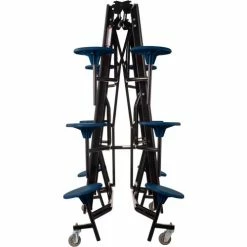 National Public Seating NPS® Mobile Cafeteria Table With Stools, 121"L x 59"W, Gray Top/Blue Stools/Black Frame -Tables Shop MTS10 PCGY04 05