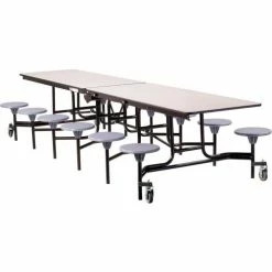 National Public Seating NPS® Mobile Cafeteria Table With Stools, 145"L x 59"W, Gray Top/Gray Stools/Black Frame