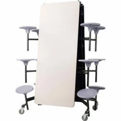 National Public Seating NPS® Mobile Cafeteria Table With Stools, 145"L x 59"W, Gray Top/Gray Stools/Black Frame -Tables Shop MTS12 PCGY02 03