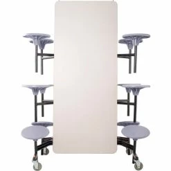 National Public Seating NPS® Mobile Cafeteria Table With Stools, 145"L x 59"W, Gray Top/Gray Stools/Black Frame -Tables Shop MTS12 PCGY02 05