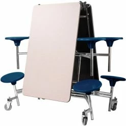 National Public Seating NPS® Mobile Cafeteria Table With Stools, 97"L x 59"W, Gray Top/Blue Stools/Chrome Frame -Tables Shop MTS8 CRGY04 03