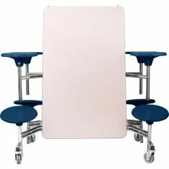 National Public Seating NPS® Mobile Cafeteria Table With Stools, 97"L x 59"W, Gray Top/Blue Stools/Chrome Frame -Tables Shop MTS8 CRGY04 04