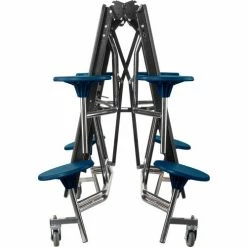 National Public Seating NPS® Mobile Cafeteria Table With Stools, 97"L x 59"W, Gray Top/Blue Stools/Chrome Frame -Tables Shop MTS8 CRGY04 05