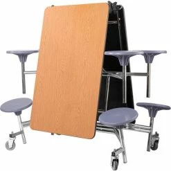 National Public Seating NPS® Mobile Cafeteria Table With Stools, 97"L x 59"W, Oak Top/Gray Stools/Chrome Frame -Tables Shop MTS8 CROK02 03