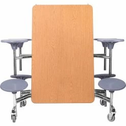 National Public Seating NPS® Mobile Cafeteria Table With Stools, 97"L x 59"W, Oak Top/Gray Stools/Chrome Frame -Tables Shop MTS8 CROK02 04