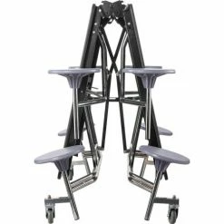 National Public Seating NPS® Mobile Cafeteria Table With Stools, 97"L x 59"W, Oak Top/Gray Stools/Chrome Frame -Tables Shop MTS8 CROK02 05