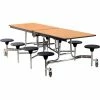 National Public Seating NPS® Mobile Cafeteria Table With Stools, 97"L x 59"W, Oak Top/Black Stools/Chrome Frame