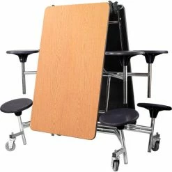 National Public Seating NPS® Mobile Cafeteria Table With Stools, 97"L x 59"W, Oak Top/Black Stools/Chrome Frame -Tables Shop MTS8 CROK10 03