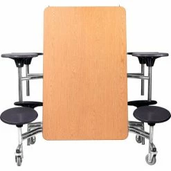 National Public Seating NPS® Mobile Cafeteria Table With Stools, 97"L x 59"W, Oak Top/Black Stools/Chrome Frame -Tables Shop MTS8 CROK10 04