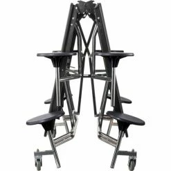 National Public Seating NPS® Mobile Cafeteria Table With Stools, 97"L x 59"W, Oak Top/Black Stools/Chrome Frame -Tables Shop MTS8 CROK10 05