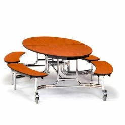 National Public Seating NPS® Mobile Cafeteria Table w/Benches, 121"L x 45"W Elliptical, Cherry Top/Chrome Frame