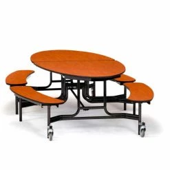 National Public Seating NPS® Mobile Cafeteria Table w/Benches, 121"L x 45"W Elliptical, Cherry Top/Black Frame