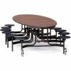 National Public Seating NPS® Mobile Cafeteria Table w/Black Stools,121"L x 73-1/2"W Elliptical, Walnut Top/Black Frame