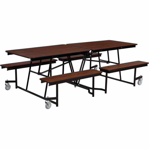 National Public Seating NPS® Mobile Cafeteria Table With Fixed Benches, 97"L x 56"W, Walnut Top/Black Frame 3 National Public Seating NPS® Mobile Cafeteria Table With Fixed Benches, 97"L x 56"W, Walnut Top/Black Frame - Image 3