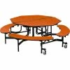 National Public Seating NPS® Mobile Cafeteria Table w/Benches, 60" Octagon, Cherry Top, Black Frame