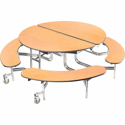 National Public Seating NPS® 60" Round Foldable Cafeteria Table With Benches, Oak Top/Chrome Frame 6 National Public Seating NPS® 60" Round Foldable Cafeteria Table With Benches, Oak Top/Chrome Frame - Image 6