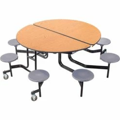 National Public Seating NPS® 60" Round Mobile Cafeteria Table With Stools, Oak Top/Gray Stools/Black Frame -Tables Shop NAA MTR60S PCOK02 01
