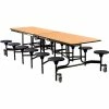 National Public Seating NPS® Mobile Cafeteria Table With Stools, 121"L x 59"W, Oak Top/Black Stools/Black Frame