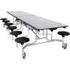 National Public Seating NPS® Mobile Cafeteria Table With Stools, 145"L x 59"W, Gray Top/Black Stools/Chrome Frame