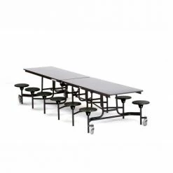 National Public Seating NPS® Mobile Cafeteria Table With Stools, 145"L x 59"W, Gray Top/Black Stools/Black Frame -Tables Shop NAA MTS12 MDF PE PC GY 10