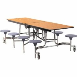 National Public Seating NPS® Mobile Cafeteria Table With Stools, 97"L x 59"W, Oak Top/Gray Stools/Chrome Frame -Tables Shop NAA MTS8 CROK02 01