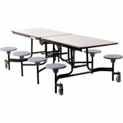 National Public Seating NPS® Mobile Cafeteria Table With Stools, 97"L x 59"W, Gray Top/Gray Stools/Black Frame