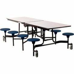 National Public Seating NPS® Mobile Cafeteria Table With Stools, 97"L x 59"W, Gray Top/Blue Stools/Black Frame