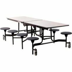 National Public Seating NPS® Mobile Cafeteria Table With Stools, 97"L x 59"W, Gray Top/Black Stools/Black Frame