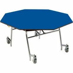 National Public Seating NPS® Mobile EasyFold Table, 60" Octagon, Blue Top, Chrome Frame