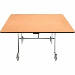 National Public Seating NPS® Mobile EasyFold Table, 60" Square, Oak Top, Chrome Frame