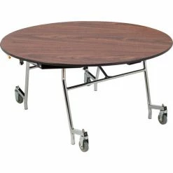 National Public Seating NPS® Mobile EasyFold Table, 60" Round, Walnut top, Chrome Frame
