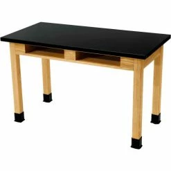 National Public Seating NPS Science Lab Table w/ Compartment - Chemical Resistant Top - 48"L x 24"W x36"H - Black w/ Oak Leg